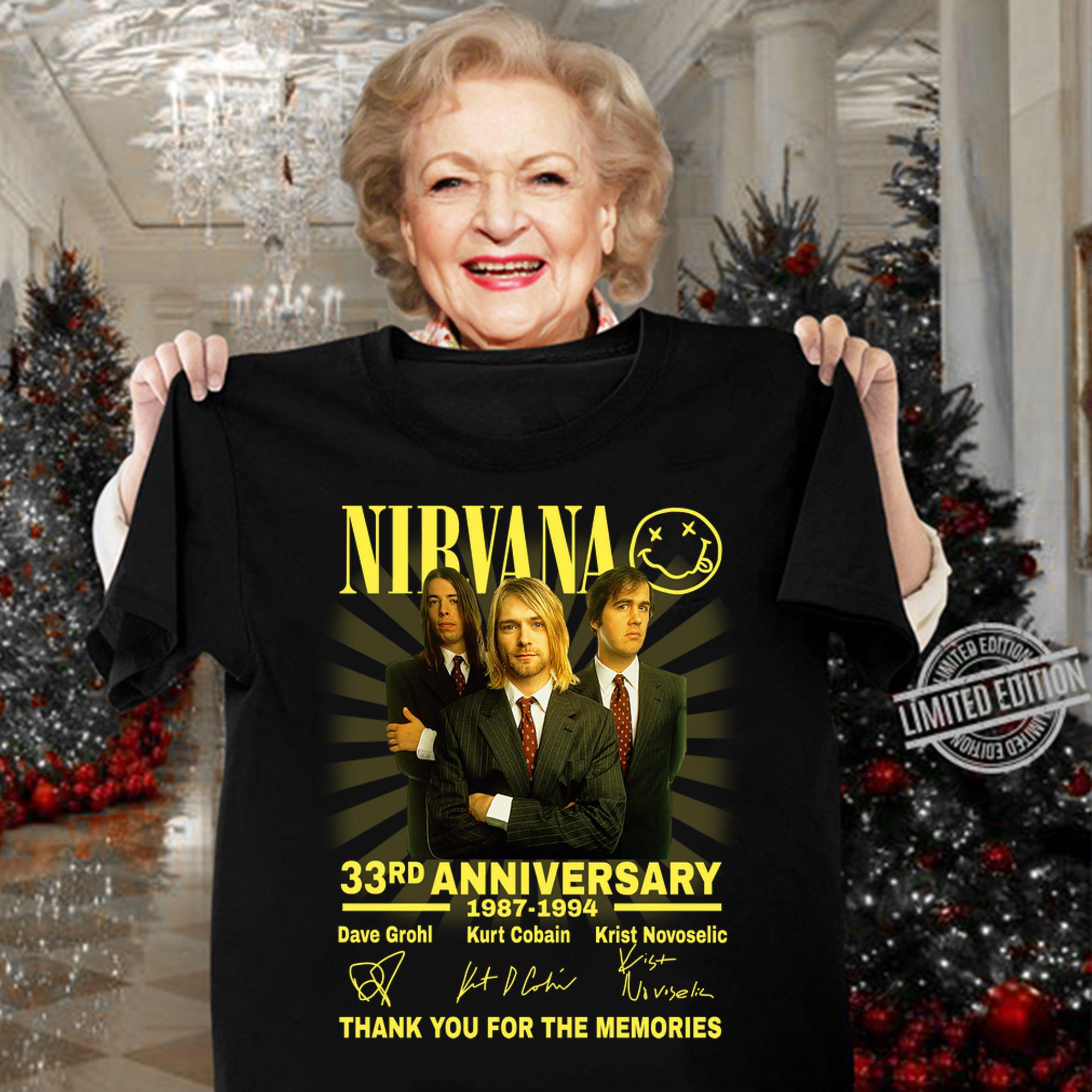 Nirvana 33rd Anniversary 1987 2020 Thank You For The Memories Signatures t-shirt woman shirt