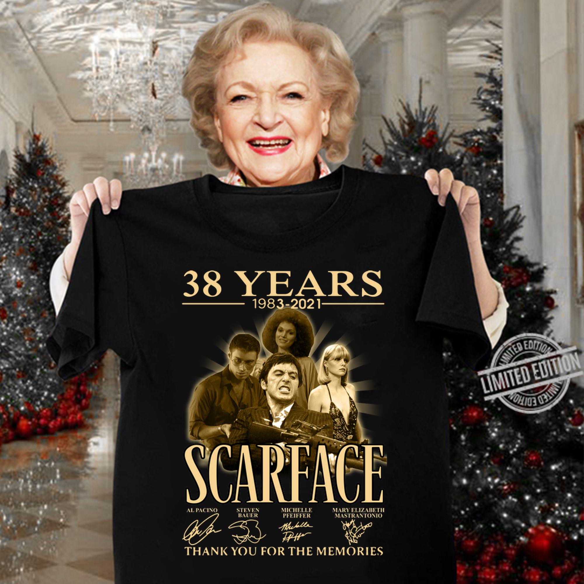 Scarface 38 years 1983-2021 signatures thank you for the memories t-shirt woman shirt