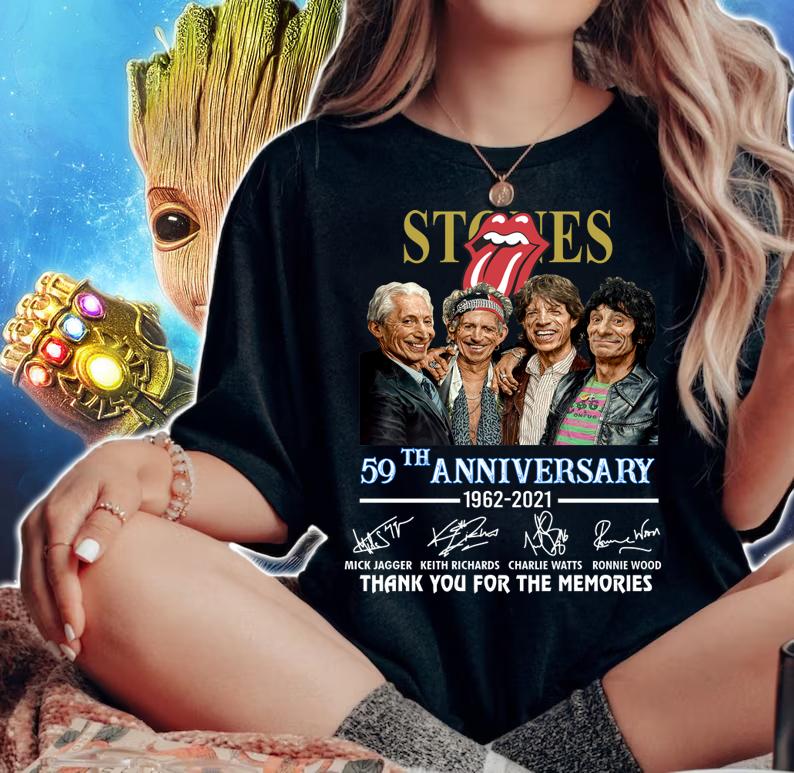 The Rolling Stones Band 59th Anniversary 1962-2021 Charlie Watts Signatures t-shirt woman shirt