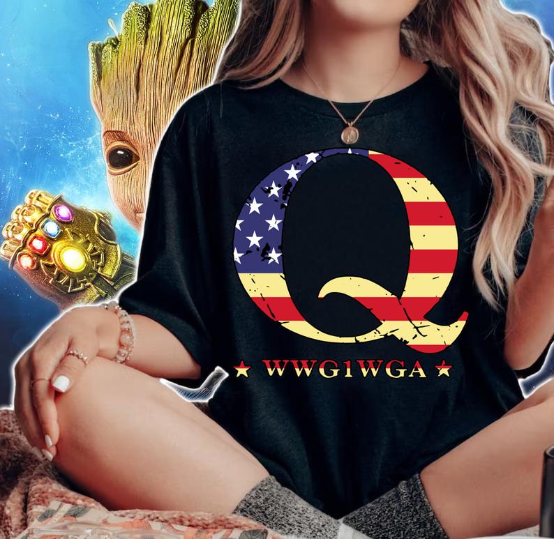 Q WWG1WGA QAnon American Flag t-shirt woman shirt