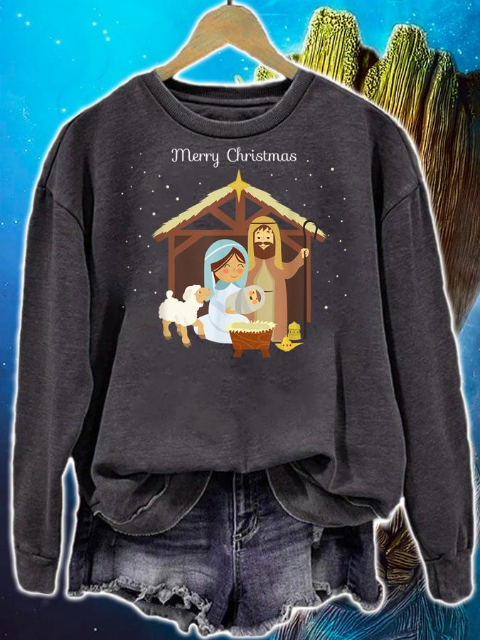 Merry Christmas & Nativity Scene Christian Faith Holiday sweater t-shirt sweatshirt