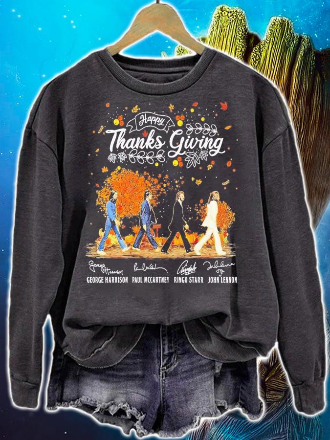 Happy Thanksgiving Abbey Road signatures shirt t-shirt sweatshirt