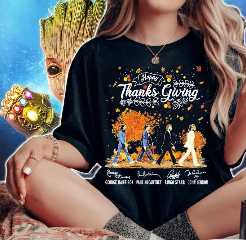 Happy Thanksgiving Abbey Road signatures shirt t-shirt woman shirt