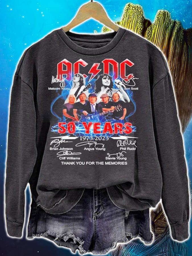 AC DC 50 years 1973 2023 thank you for the memories signatures t-shirt sweatshirt