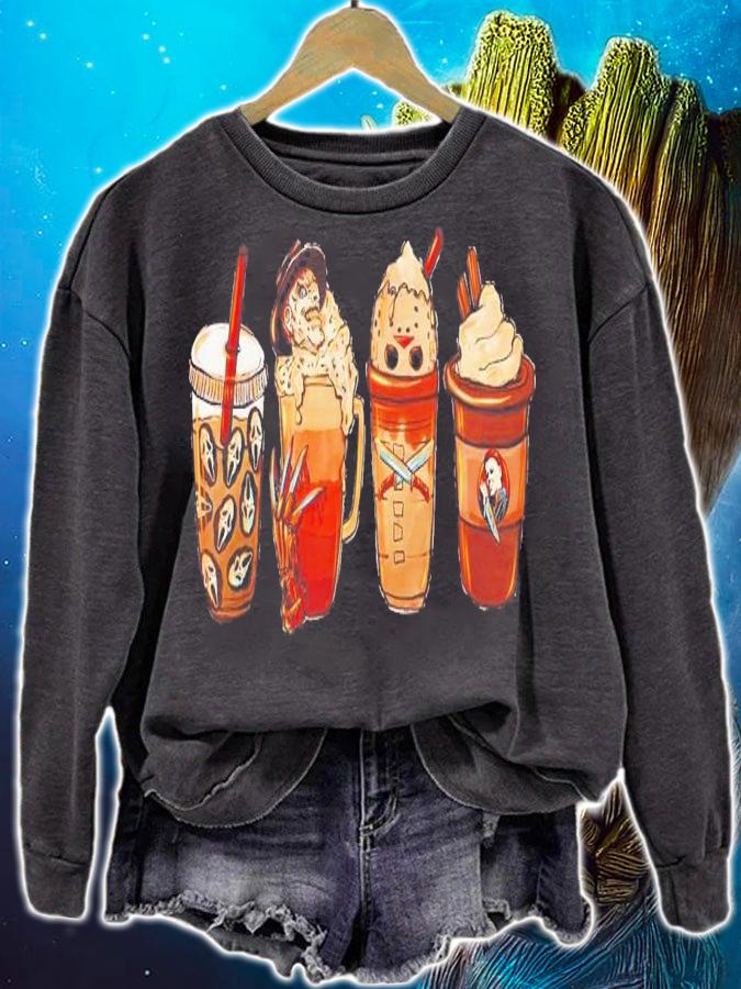 Autumn Fall Coffee Latte Cups Horrors And Ghost Halloween Days T-Shirt t-shirt sweatshirt
