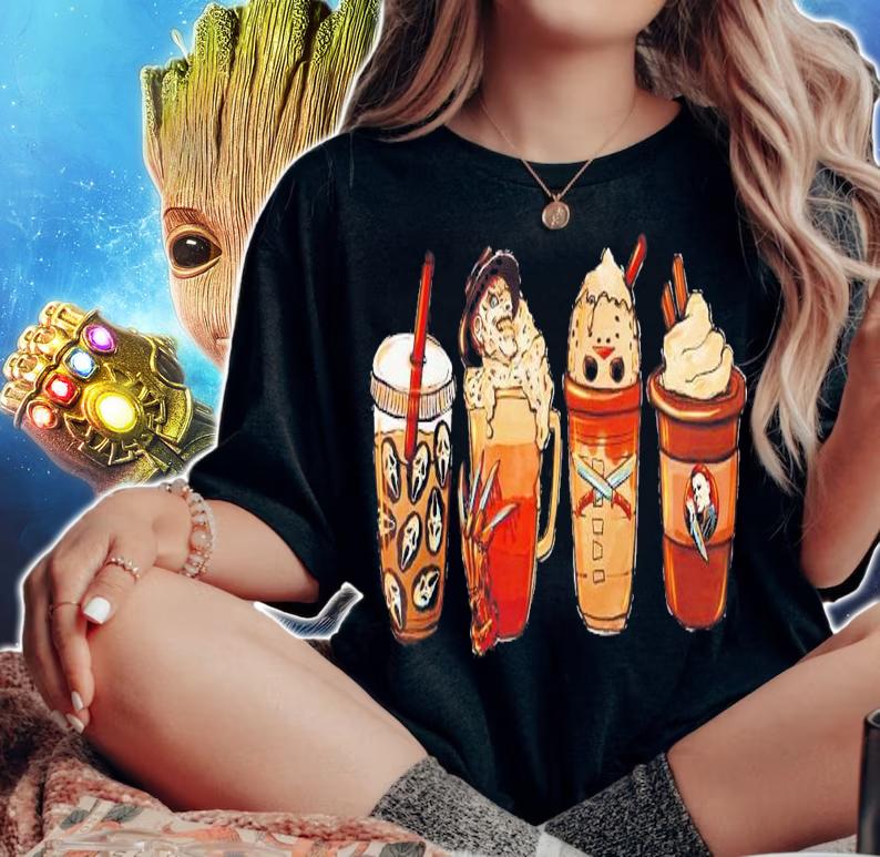 Autumn Fall Coffee Latte Cups Horrors And Ghost Halloween Days T-Shirt t-shirt woman shirt