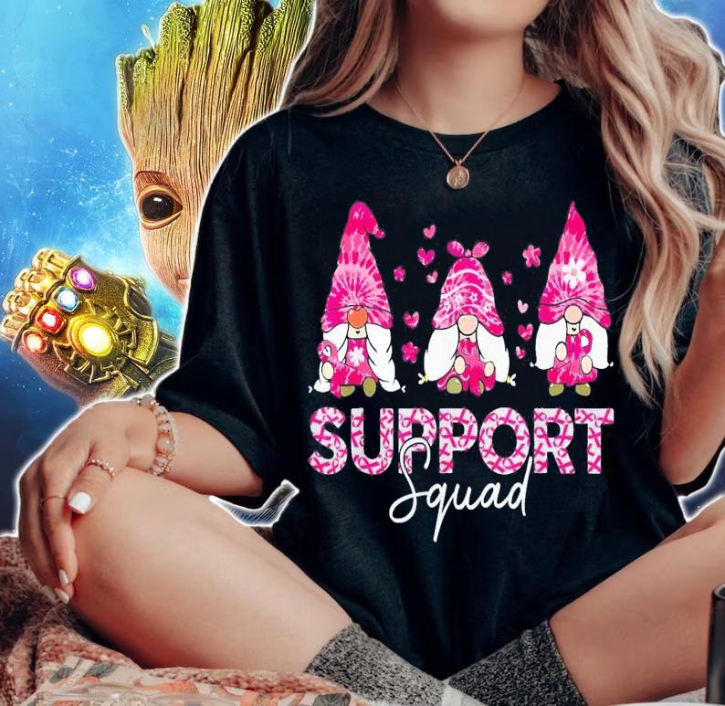 Gnome Support Squad Breast Cancer Awareness Pink Tie Dye T-Shirt t-shirt woman shirt