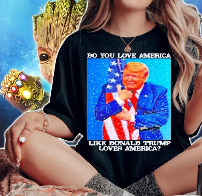 Patriotic Trump Hugging Flag Pro Trump Republican T-Shirt t-shirt woman shirt