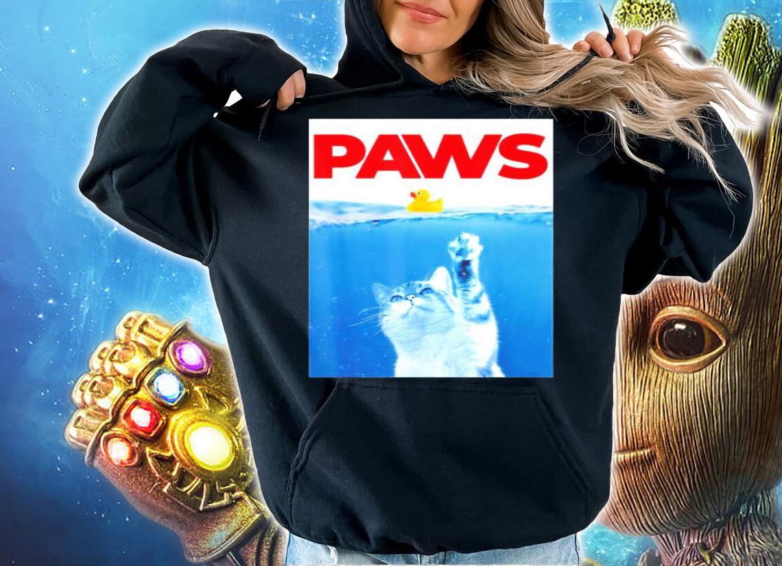 PAWS Cat And Yellow Rubber Duck Cute Kitten Funny Cat Parody T-Shirt t-shirt hoodie