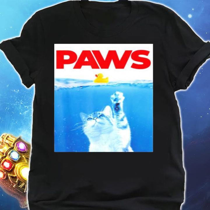 PAWS Cat And Yellow Rubber Duck Cute Kitten Funny Cat Parody T-Shirt t-shirt shirt