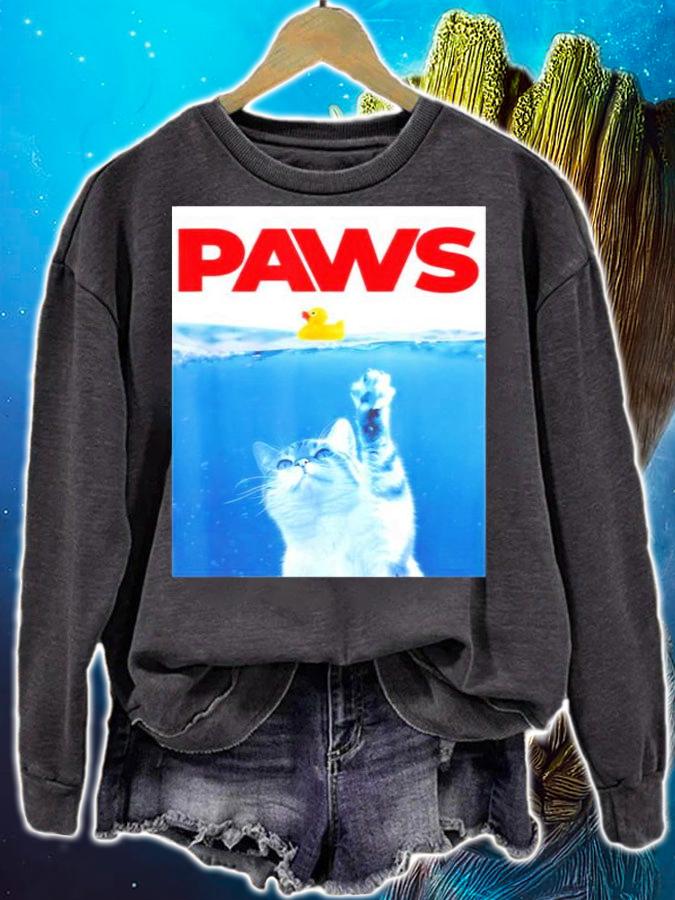 PAWS Cat And Yellow Rubber Duck Cute Kitten Funny Cat Parody T-Shirt t-shirt sweatshirt