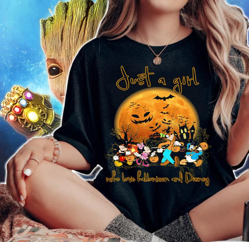 Just A Girl Who Love Halloween And Disney Characters t-shirt woman shirt