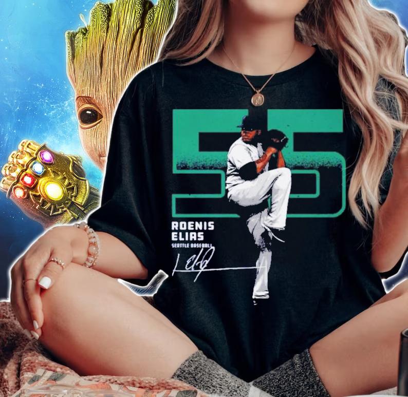 Roenis Elias Seattle Mariners Outline Baseball Signatures Shirt t-shirt woman shirt