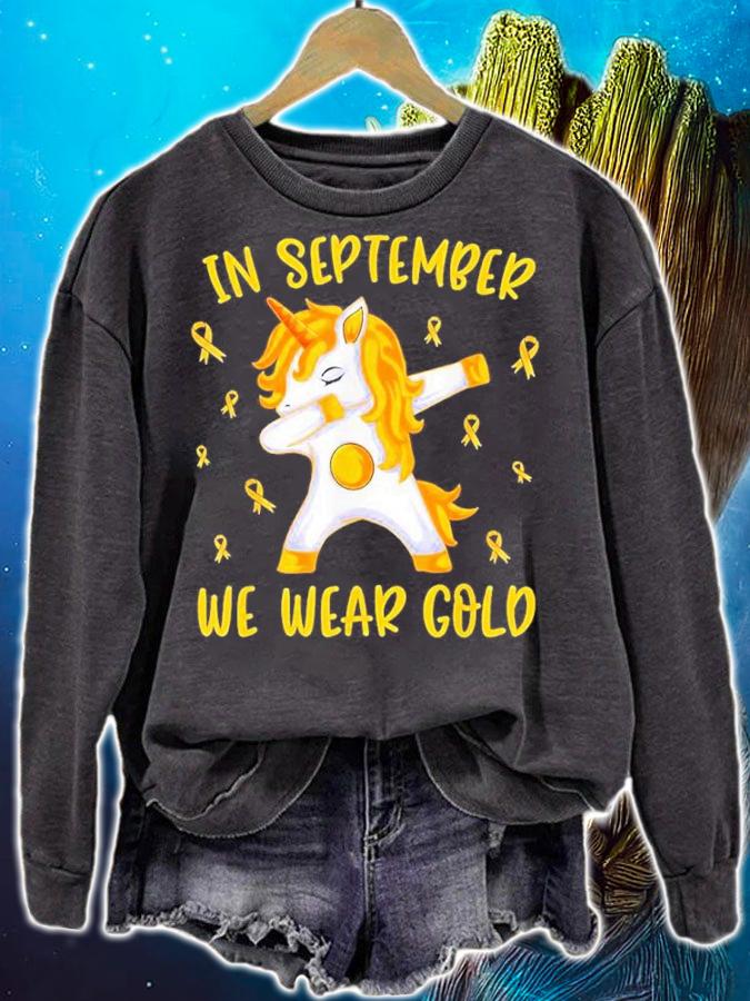 Unicorn Dabbing In September We Wear Gold Childhood Cancer Awareness Shirt t-shirt sweatshirt