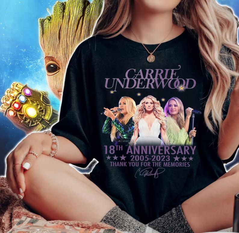 Carrie Underwood 18th Anniversary 2005-2023 Thank You For The Memories Signature t-shirt woman shirt