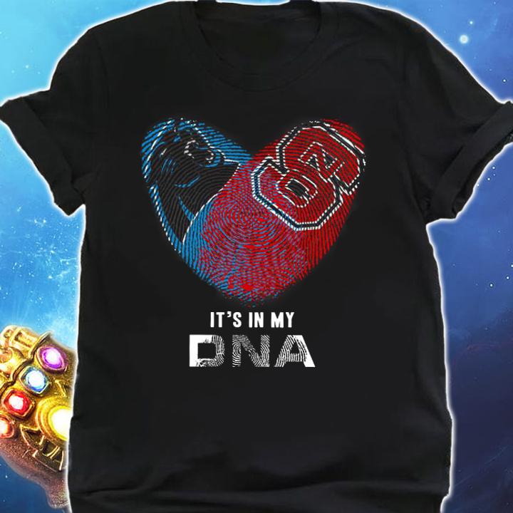 Its In My DNA Heart Carolina Panthers And Nc State Wolfpack Football Lover t-shirt shirt