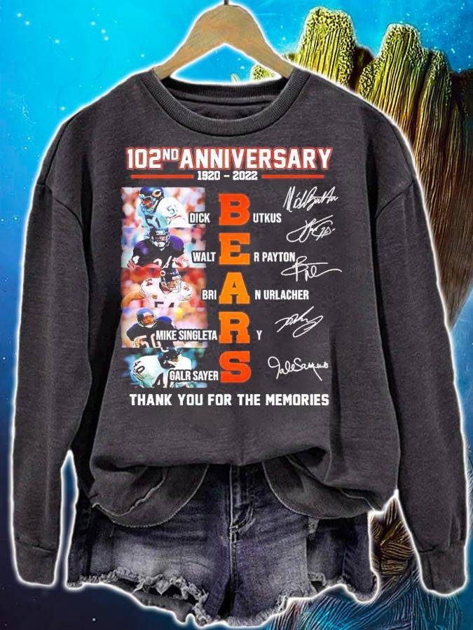 102rd Anniversary 1920-2022 Bears Dick Butkus Walter Payton Brian Urlacher Mike Singletary Gale Sayers Signatures Thank You For The Memories Shirt t-shirt sweatshirt