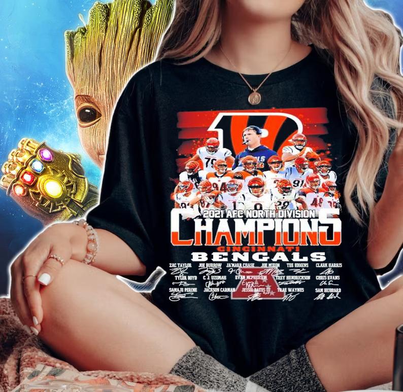 2021 AFC North Division Champions Cincinnati Bengals Signatures Shirt t-shirt woman shirt
