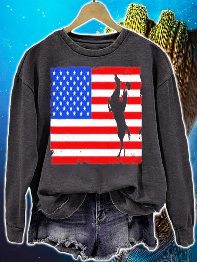 American Flag Distressed Horse Riding Rodeo T-Shirt t-shirt sweatshirt