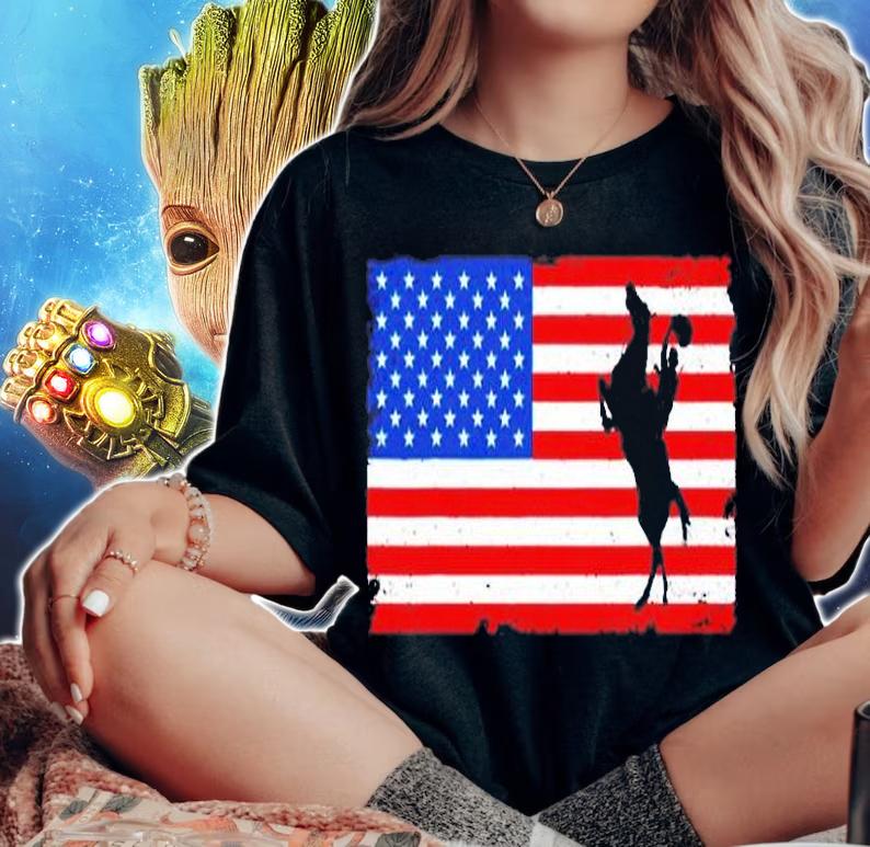 American Flag Distressed Horse Riding Rodeo T-Shirt t-shirt woman shirt