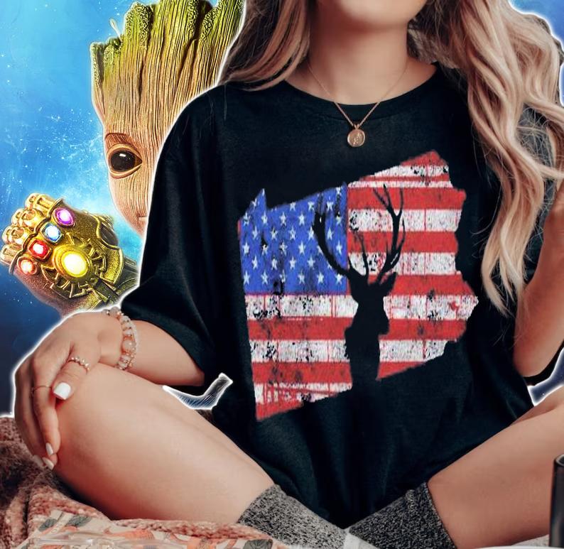 American Flag Pennsylvania Deer Hunting Distressed Shirt t-shirt woman shirt