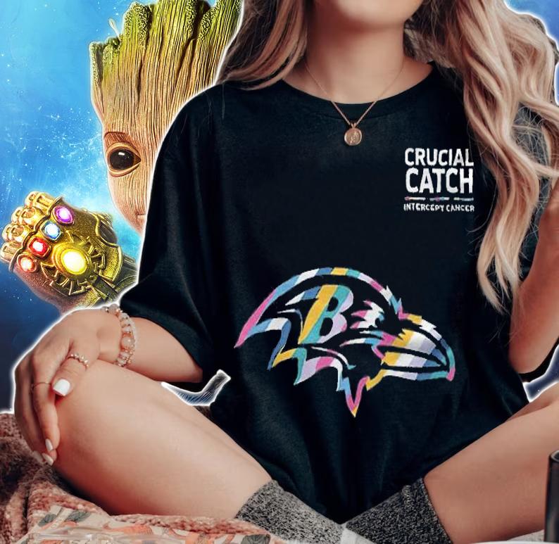 Baltimore Ravens football team crucial catch intercept cancer T-shirt t-shirt woman shirt