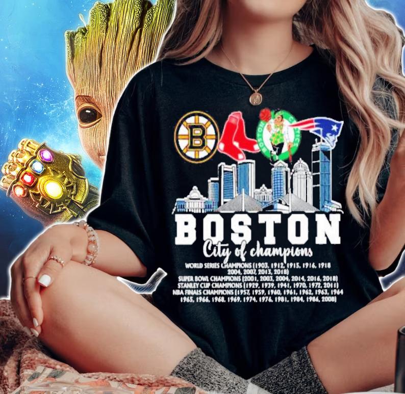 Boston City Of Champions Bruins Red Sox Celtics And Patriots Shirt t-shirt woman shirt