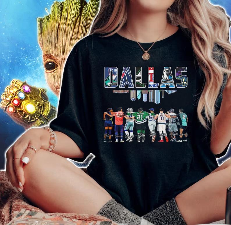 Dallas Sports Teams Signatures Dallas Stars Dallas Mavericks Cowboys t-shirt woman shirt