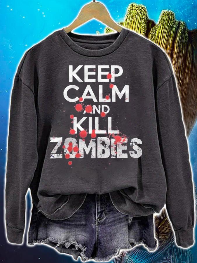 Keep Calm And Kill Zombies Men Women Funny Halloween shirt t-shirt sweatshirt