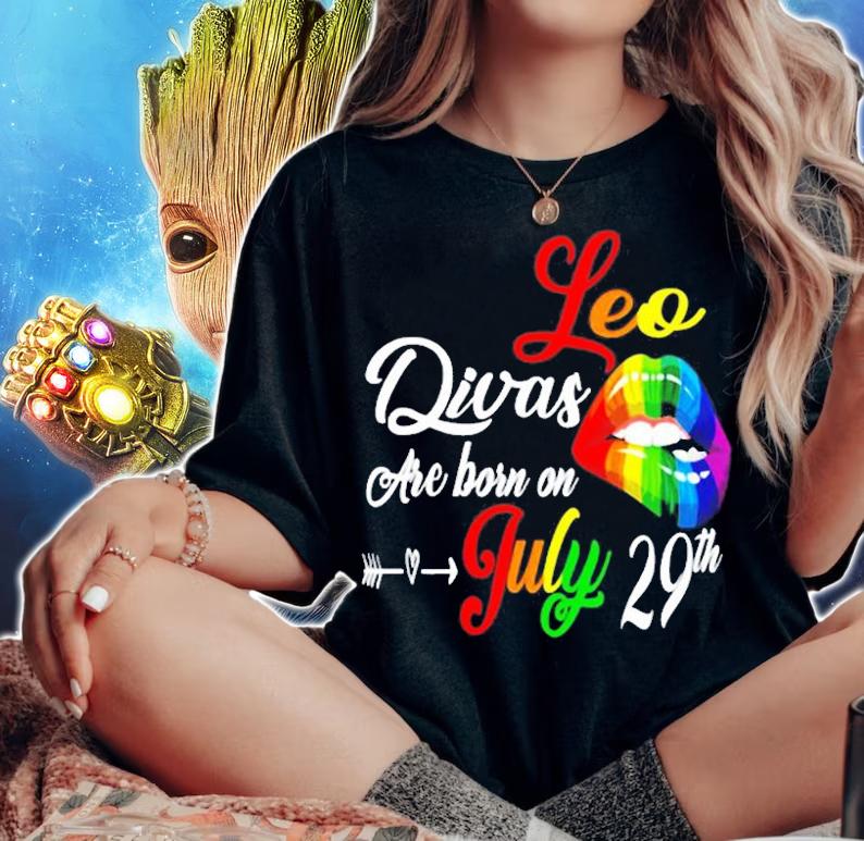 Womens Rainbow Lips Divas Are Born On July 29Th Leo Girl Birthday T-Shirt t-shirt woman shirt