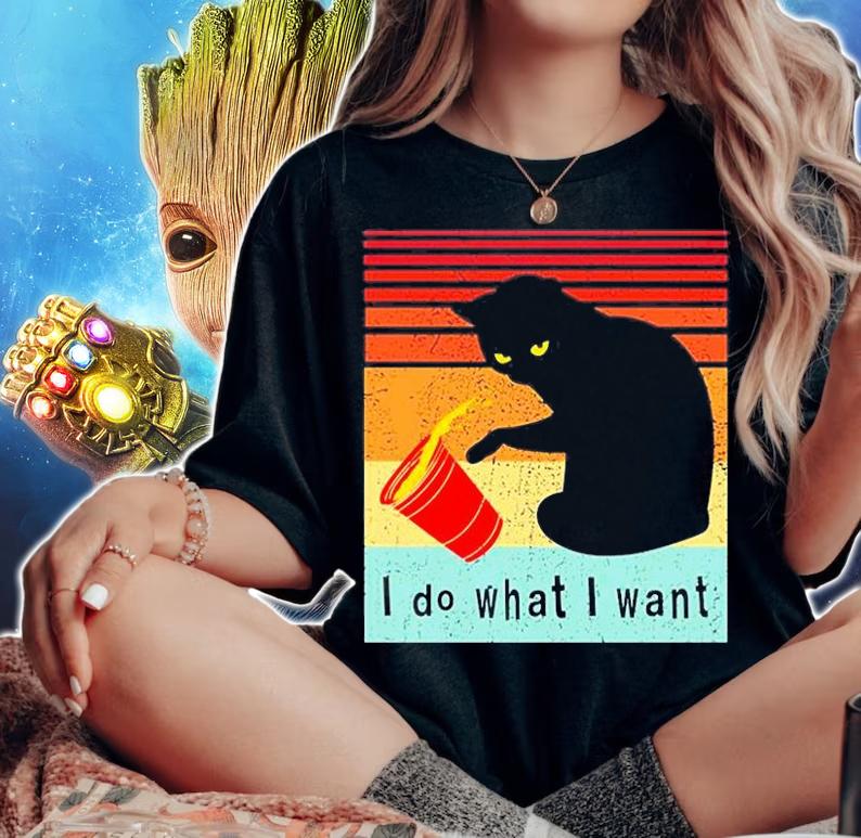 I Do What I Want Black Cat Vintage T-Shirt t-shirt woman shirt