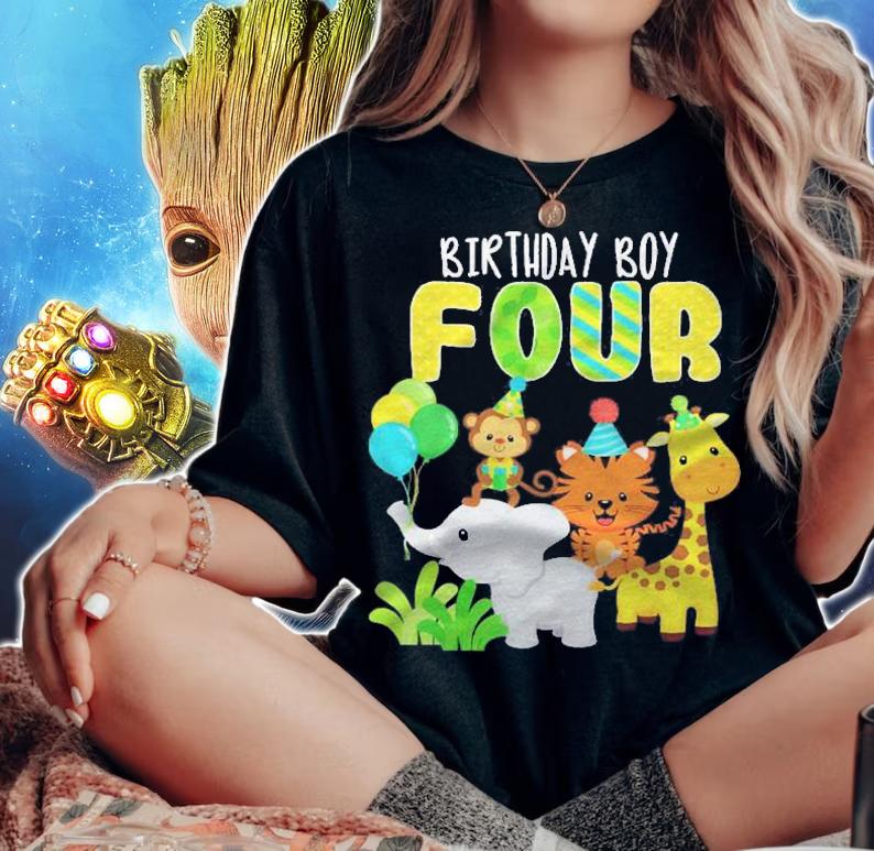 Zoo Safari Jungle Animals 4Th Birthday 4 Years Old Birthday Shirt t-shirt woman shirt