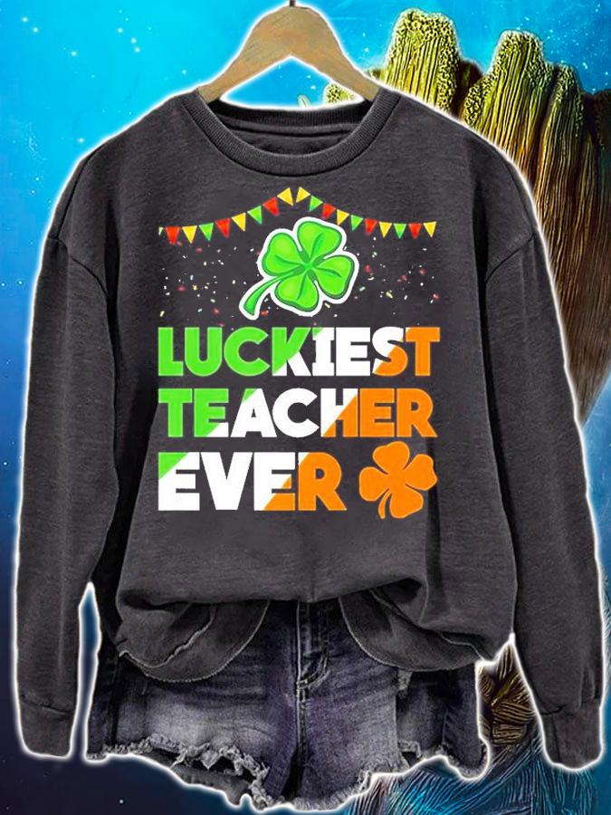 Luckiest Teacher Ever Irish Flag Shamrock St Patrick's Day T-Shirt t-shirt sweatshirt