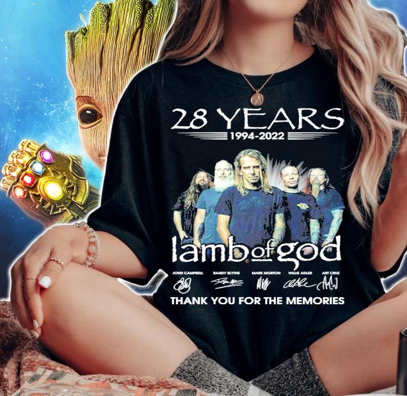 Official 28 Years 1994-2022 Lamb Of God Signatures Thank You For The Memories Shirt t-shirt woman shirt