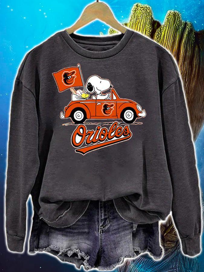 Baltimore Orioles Snoopy Woodstock Driving Car t-shirt sweatshirt