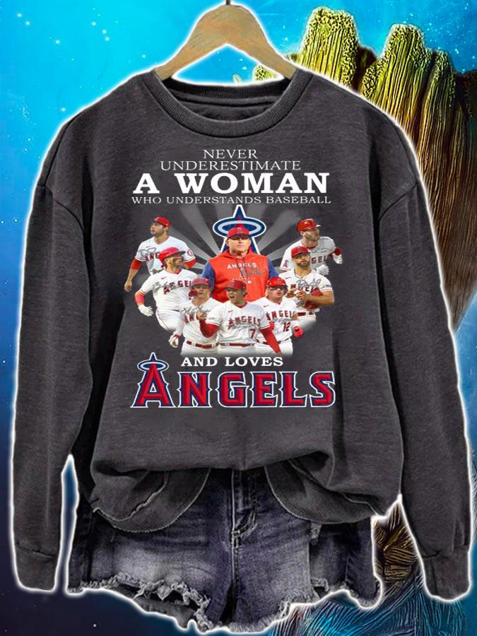 Los Angeles Angels Never Underestimate A Woman Who Understand Baseball And Loves Angels Signatures t-shirt sweatshirt