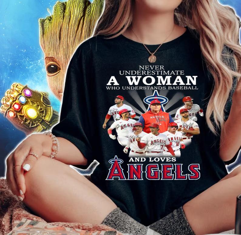 Los Angeles Angels Never Underestimate A Woman Who Understand Baseball And Loves Angels Signatures t-shirt woman shirt