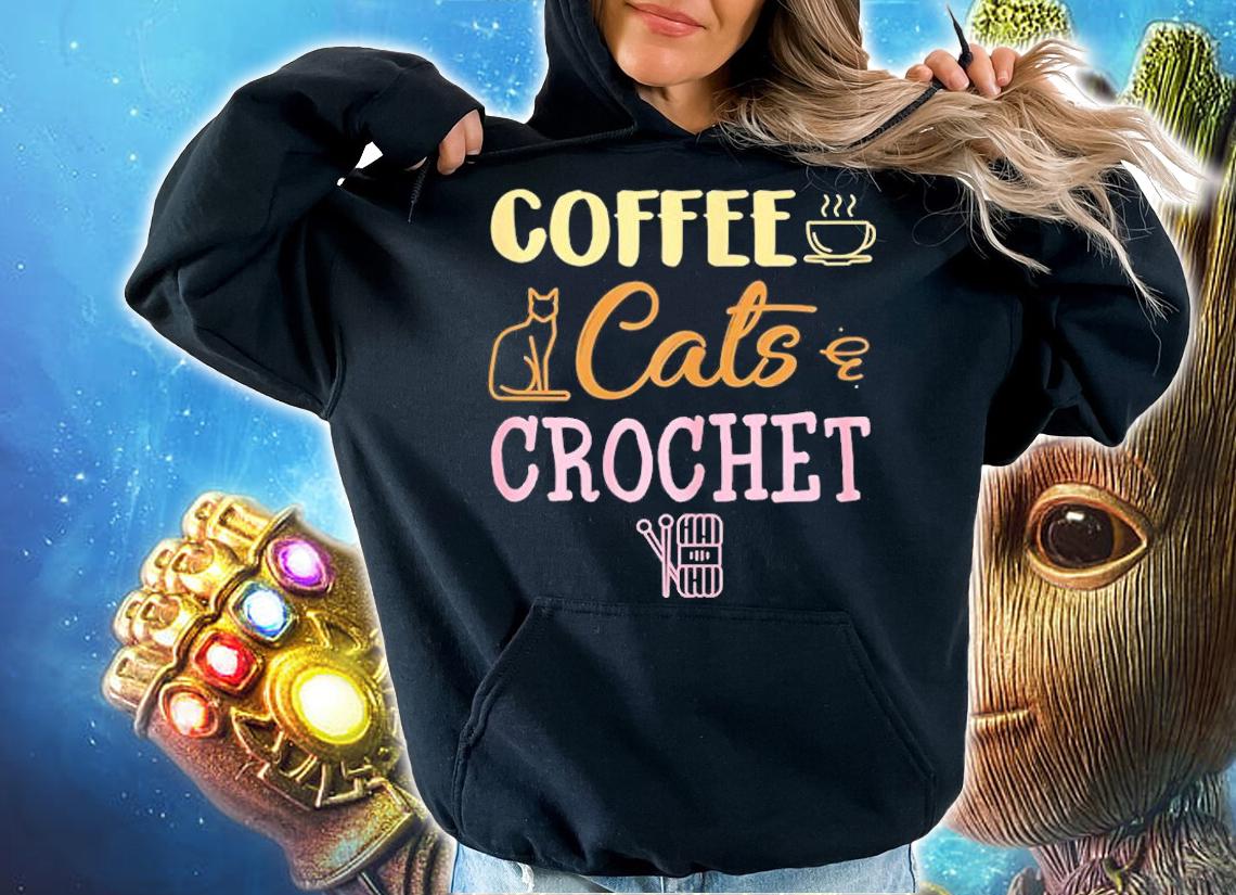 Womens Coffee Cats And Crochet Knitting & Crocheting For Cat Lovers T-Shirt t-shirt hoodie