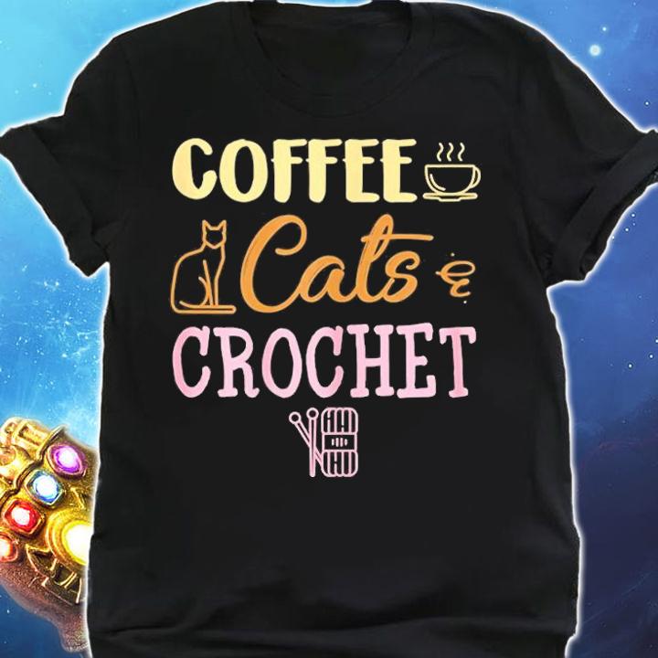 Womens Coffee Cats And Crochet Knitting & Crocheting For Cat Lovers T-Shirt t-shirt shirt