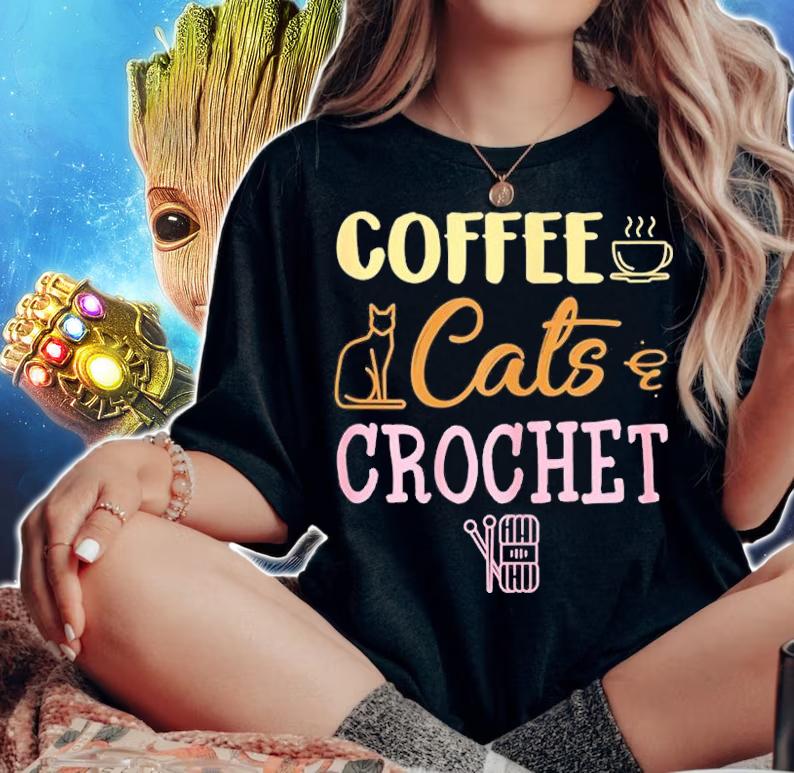 Womens Coffee Cats And Crochet Knitting & Crocheting For Cat Lovers T-Shirt t-shirt woman shirt