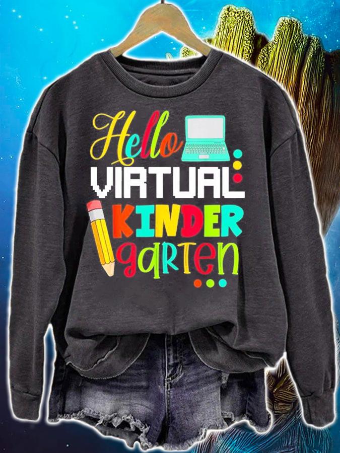 Funny Hello Virtual Kindergarten Gift Back to School 2021 T-Shirt t-shirt sweatshirt
