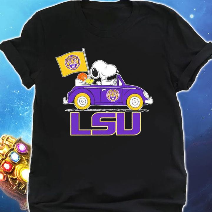 Snoopy And Woodstock Driving Car LSU Tigers Flag t-shirt shirt