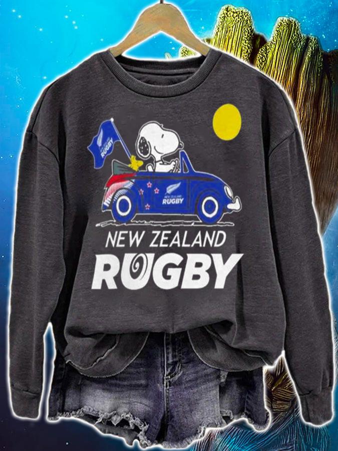 Snoopy And Woodstock Driving Car New Zealand Rugby Flag t-shirt sweatshirt