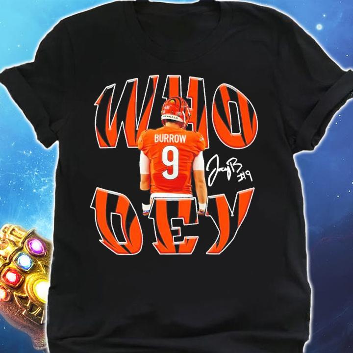 Cincinnati Bengals Joe Burrow 9 Who Dey Signature t-shirt shirt