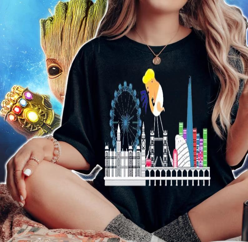 Fly Baby Trump Over City Funny T-Shirt woman shirt