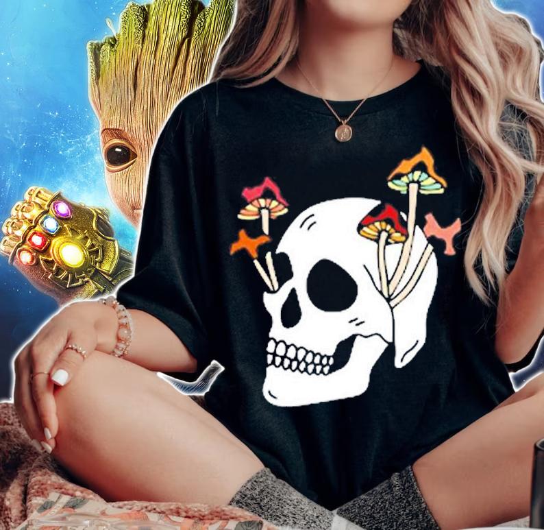 Skeleton Mushrooms Trendy T-Shirt woman shirt