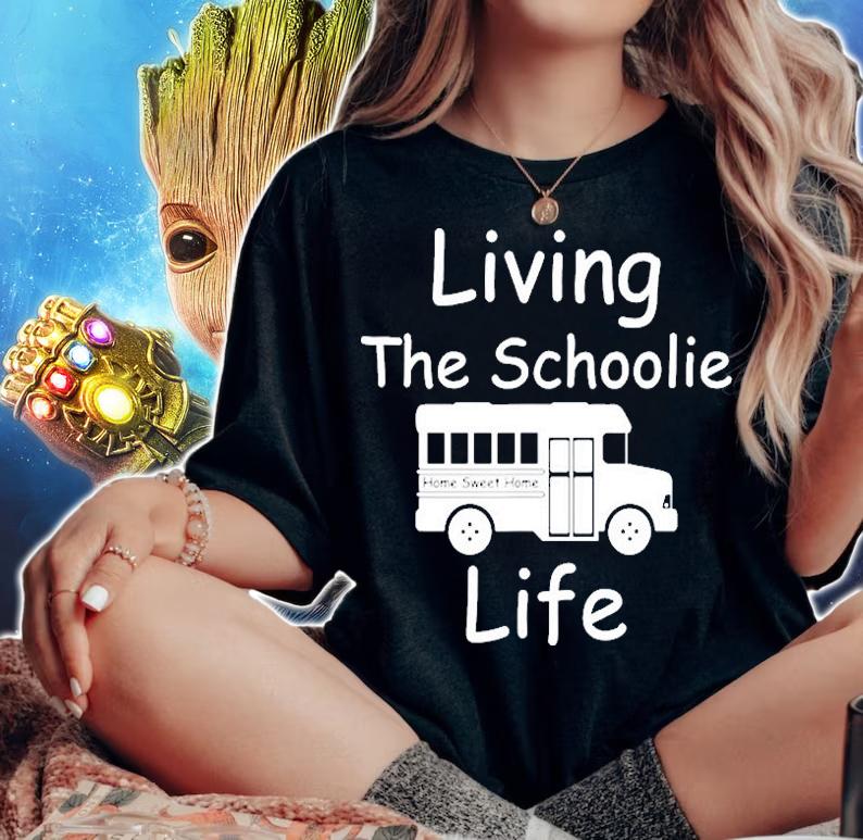 Living The Schoolie Life School Bus Conversion Rv Camper T-Shirt woman shirt