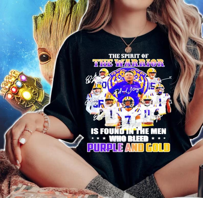 LSU Tigers The Warrior Is Found In The Men Who Bleed Purple And Gold Signatures t-shirt woman shirt