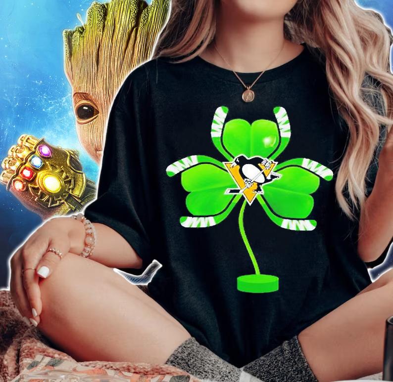 Pittsburgh Penguins Shamrock Hockey Tree St Patrick's Day T-Shirt woman shirt