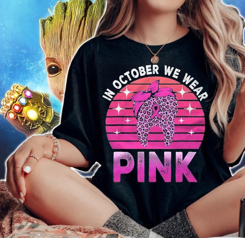 Tooth Leopard In October We Wear Pink Breast Cancer Awareness t-shirt woman shirt